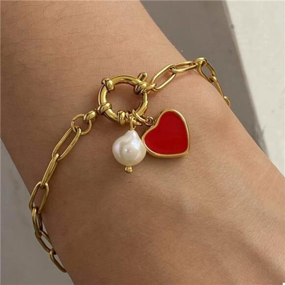 18K Gold-Plated Heart Charm Bracelet - Picture 1 of 5